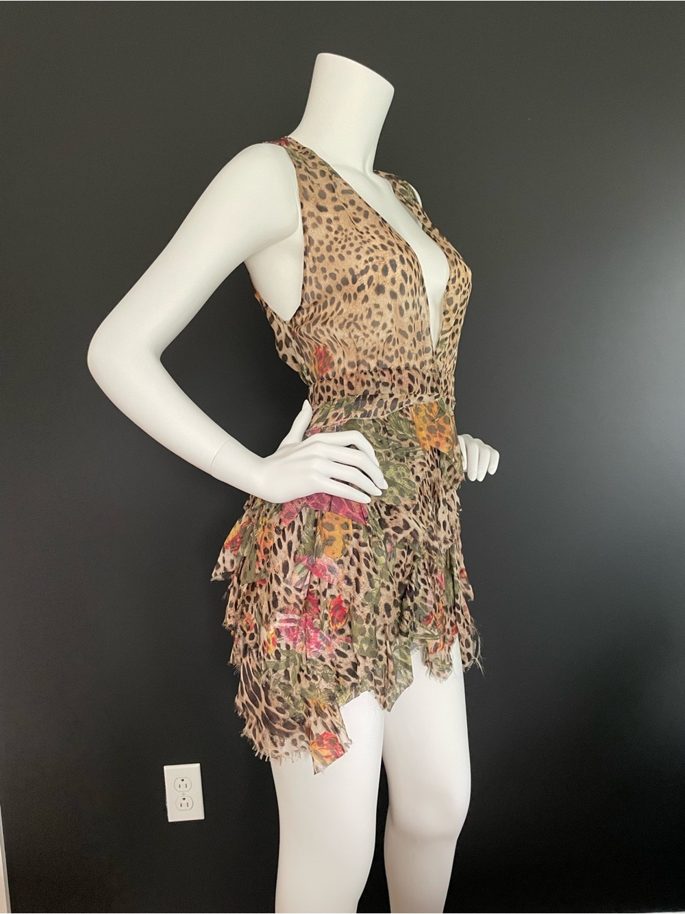 Roberto Cavalli S/S 2002 Vintage Runway Look #4 Multi Tiered Leo Mini Dress XS - Picture 4 of 10